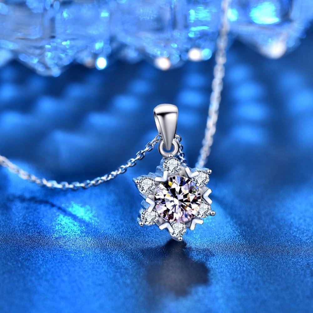Certified 1ct. t.w. Diamond Moissanite Snowflake Necklace NEW C - Picture 4 of 8